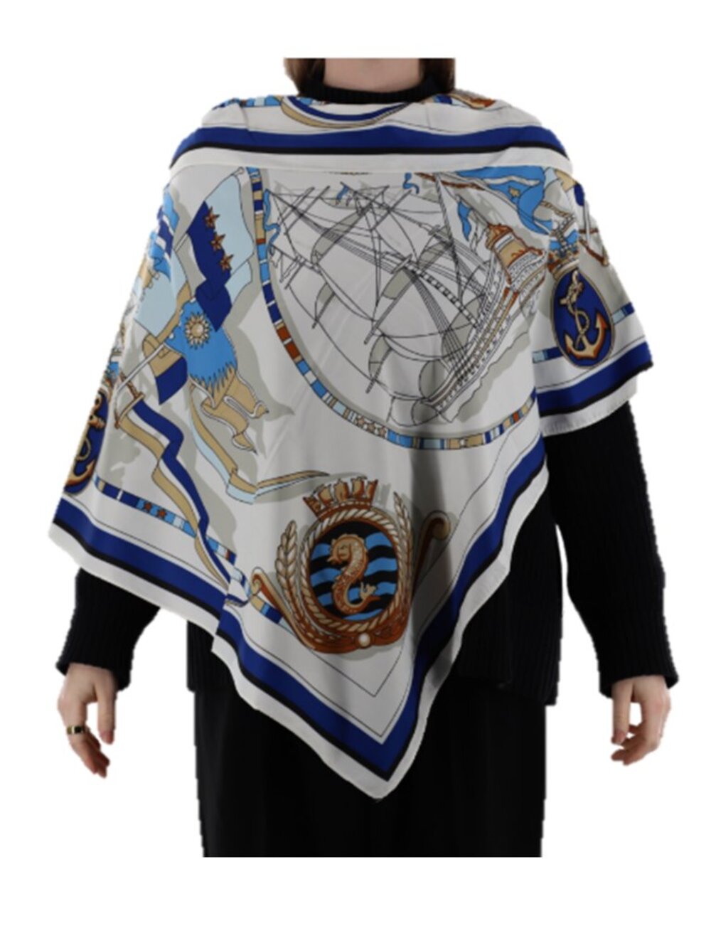 Lightweight Nautical Print Poncho
